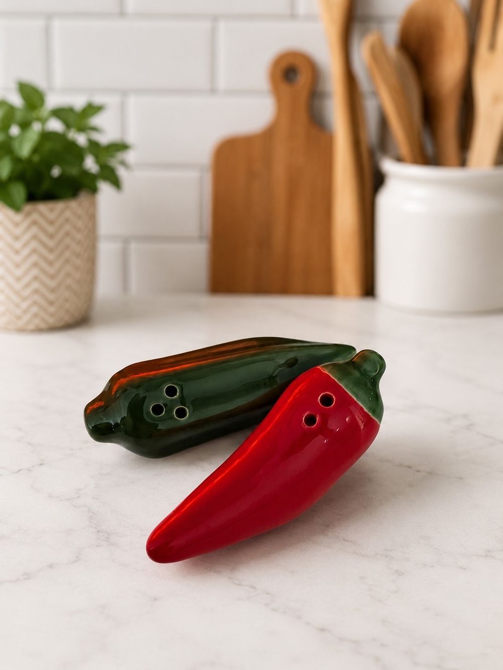 Mini Ceramic Chili Pepper Salt and Pepper Shakers